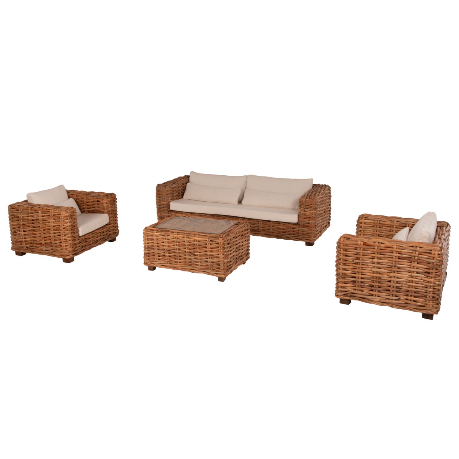 set saloni exchoroy fb99656 4tmch fysiko Outdoor Lounge Set 4pcs Tropel Hm9656 Natural Rattan-mahogany Wood-white Cushions