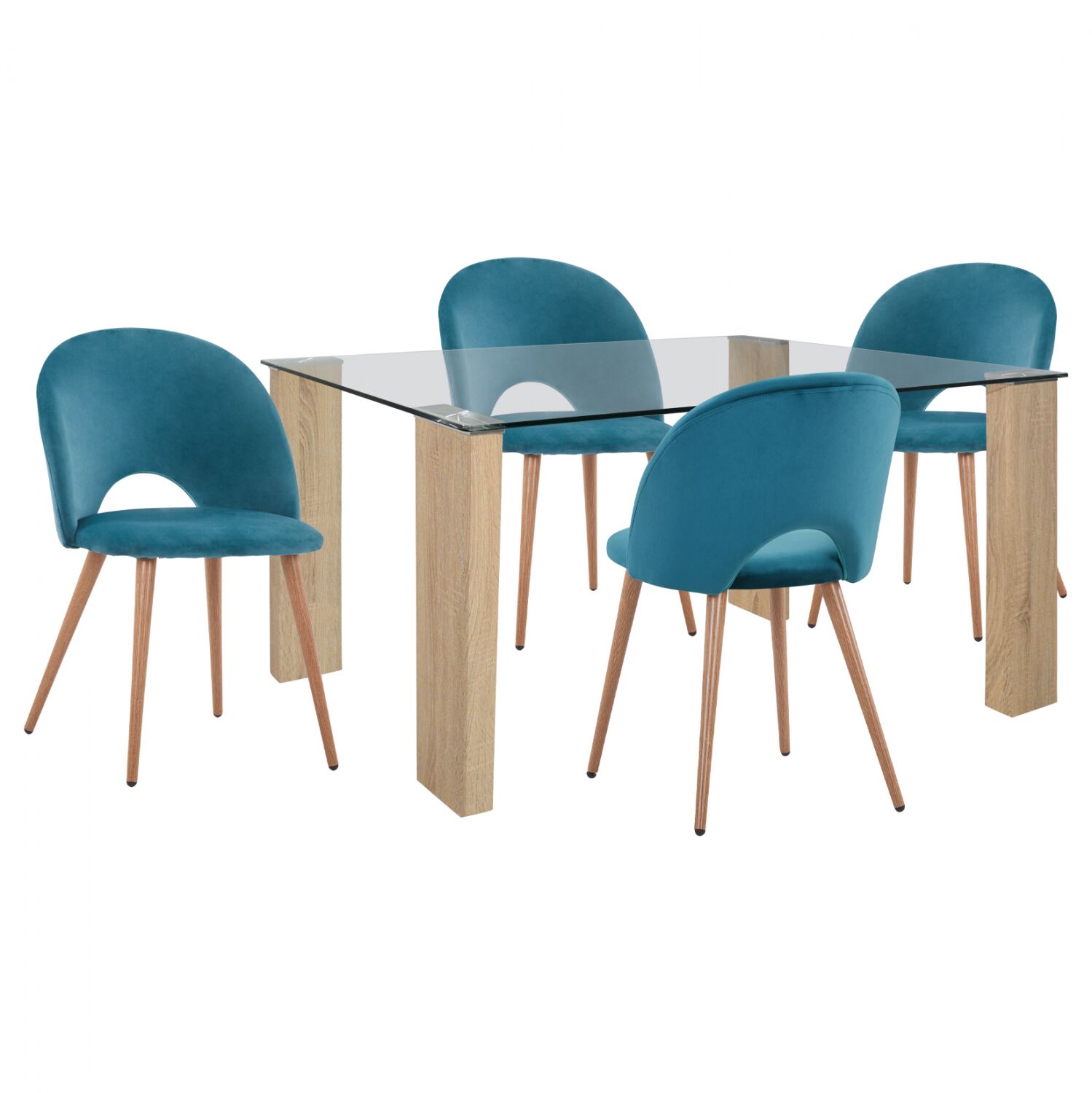 Set dining table 5 pieces with table Morgan 140x80x75 & Chairs Sadie turquoise HM11410