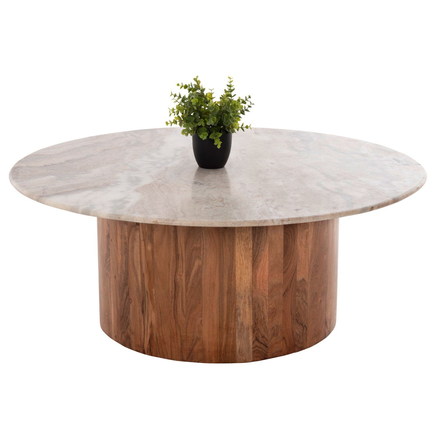 COFFEE TABLE FORMEL HM9671 ACACIA WOOD IN NATURAL-WHITE MARBLE TOP Φ100x40Hcm.