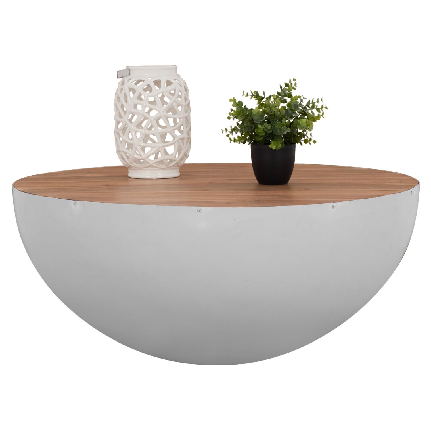 Decorative Coffee Table Bowl Round 90cm white with acacia wood HM8717.03