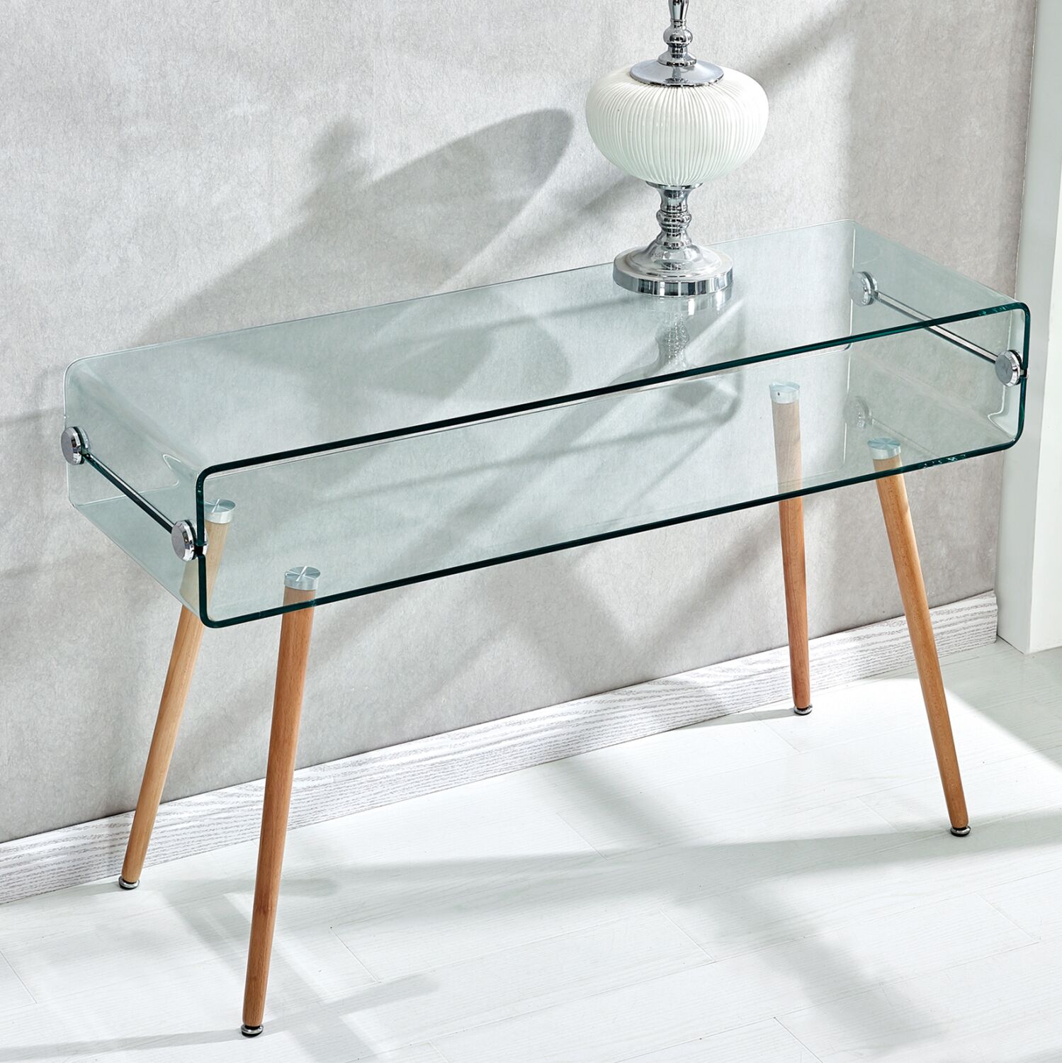 Desk-Console Glass with wooden leg 120Χ40Χ75 HM8086