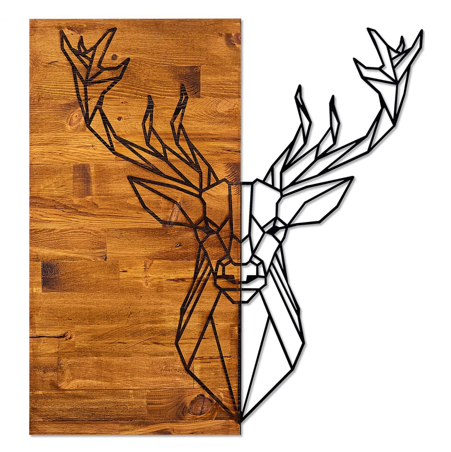 WOODEN WALL DECORATION WITH METAL REINDEΕR HM7332 56Χ3Χ58 cm.