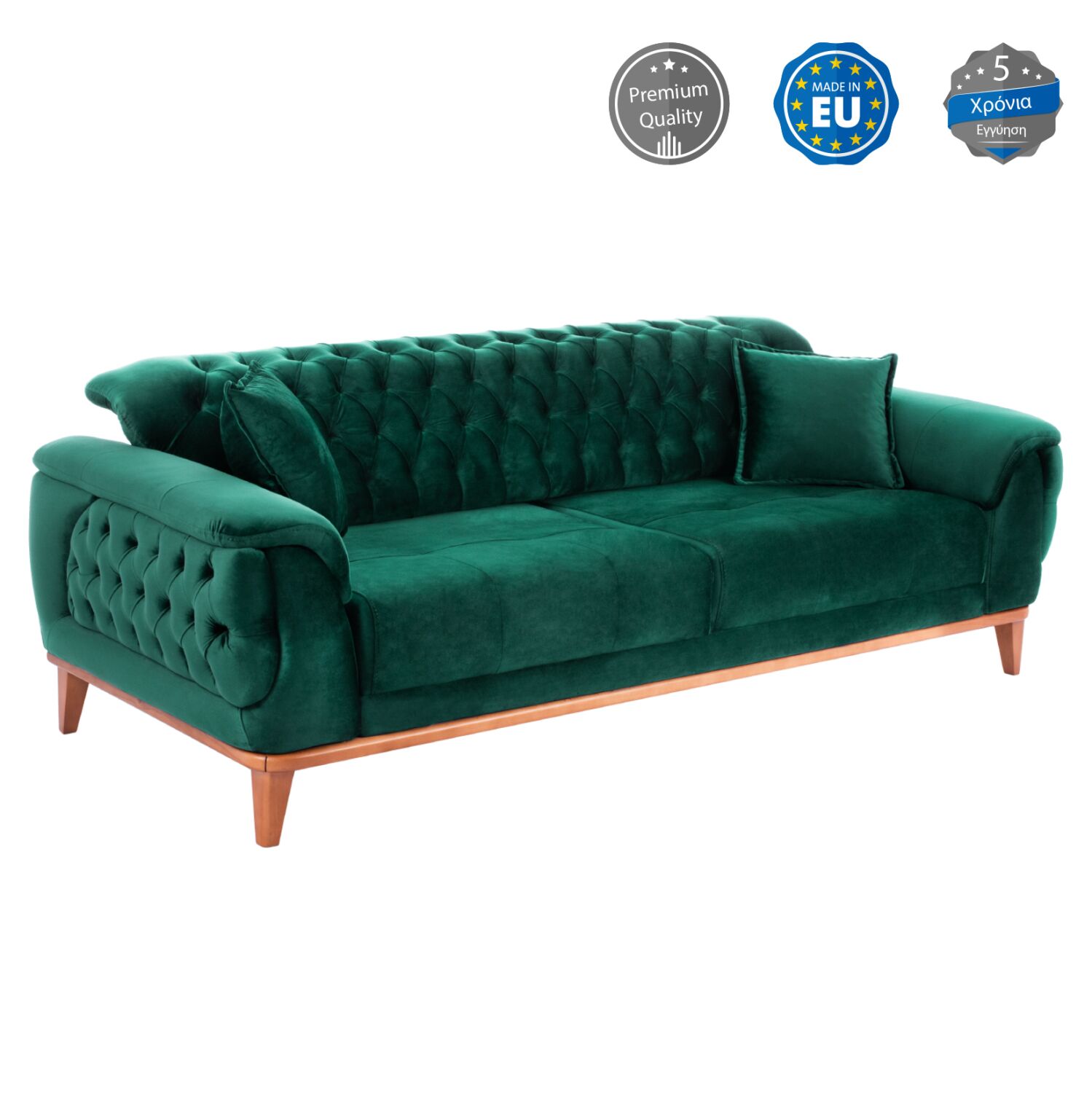 HM3249.13 BENNINGTON 3-seater sofa-bed, cypress green velvet, 240x95x80