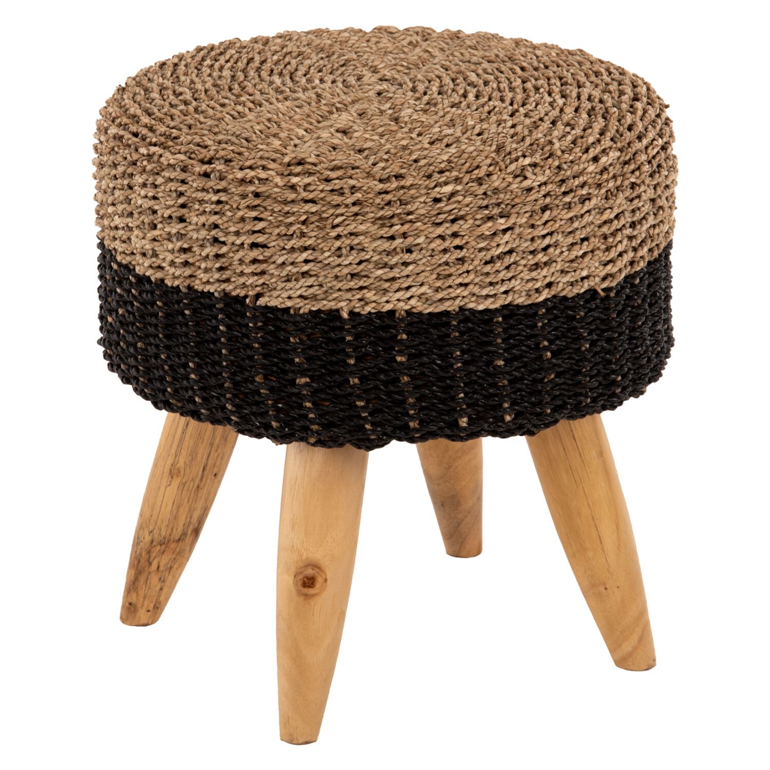 STOOL BEAM HM7826 TEAK WOOD AND SEAGRASS RUSH IN NATURAL & BLACK Φ43x45Hcm.