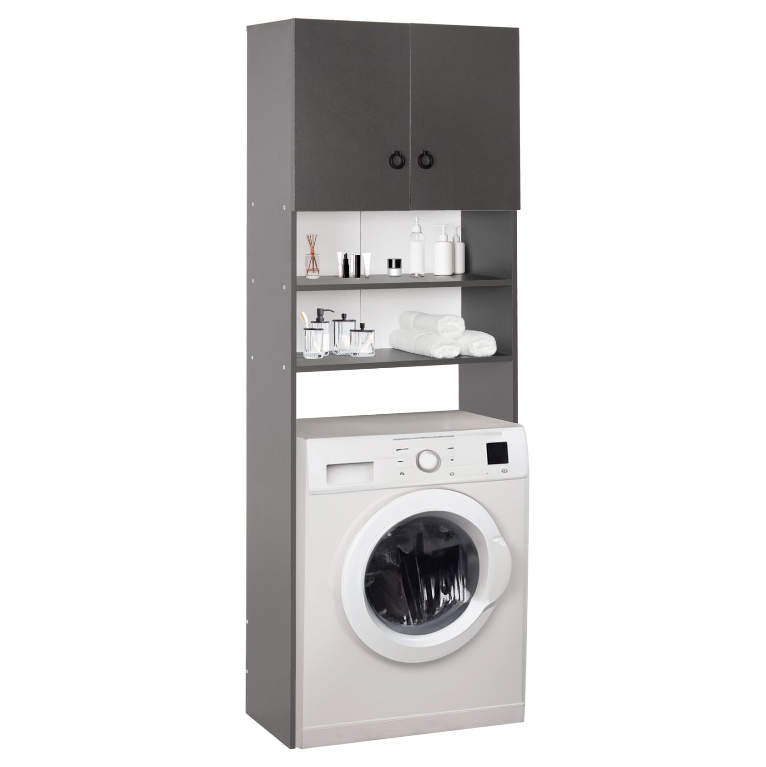 WASHING MACHINE FURNITURE TERRY HM9122.13 WITH CABINET AND SHELVES MELAMINE GREY 64Χ29Χ181Hcm.