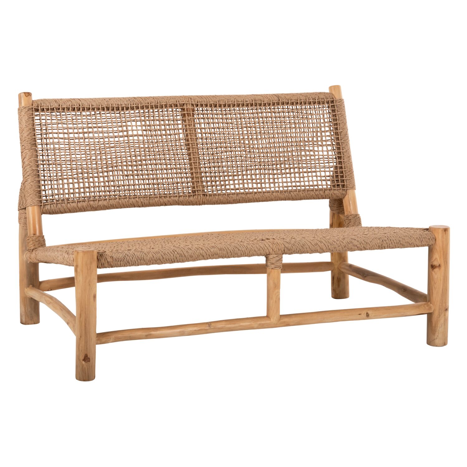 OUTDOOR SOFA 2-SEATER LONDER HM5984 TEAK WOOD AND SYNTHETIC TWISTED RATTAN 120x75x78H cm.