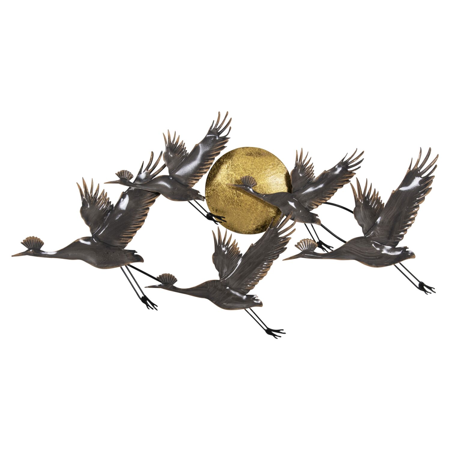 WALL DECOR METALLIC HM4208 BIRDS IN GREY-GOLD 90x46Hcm.
