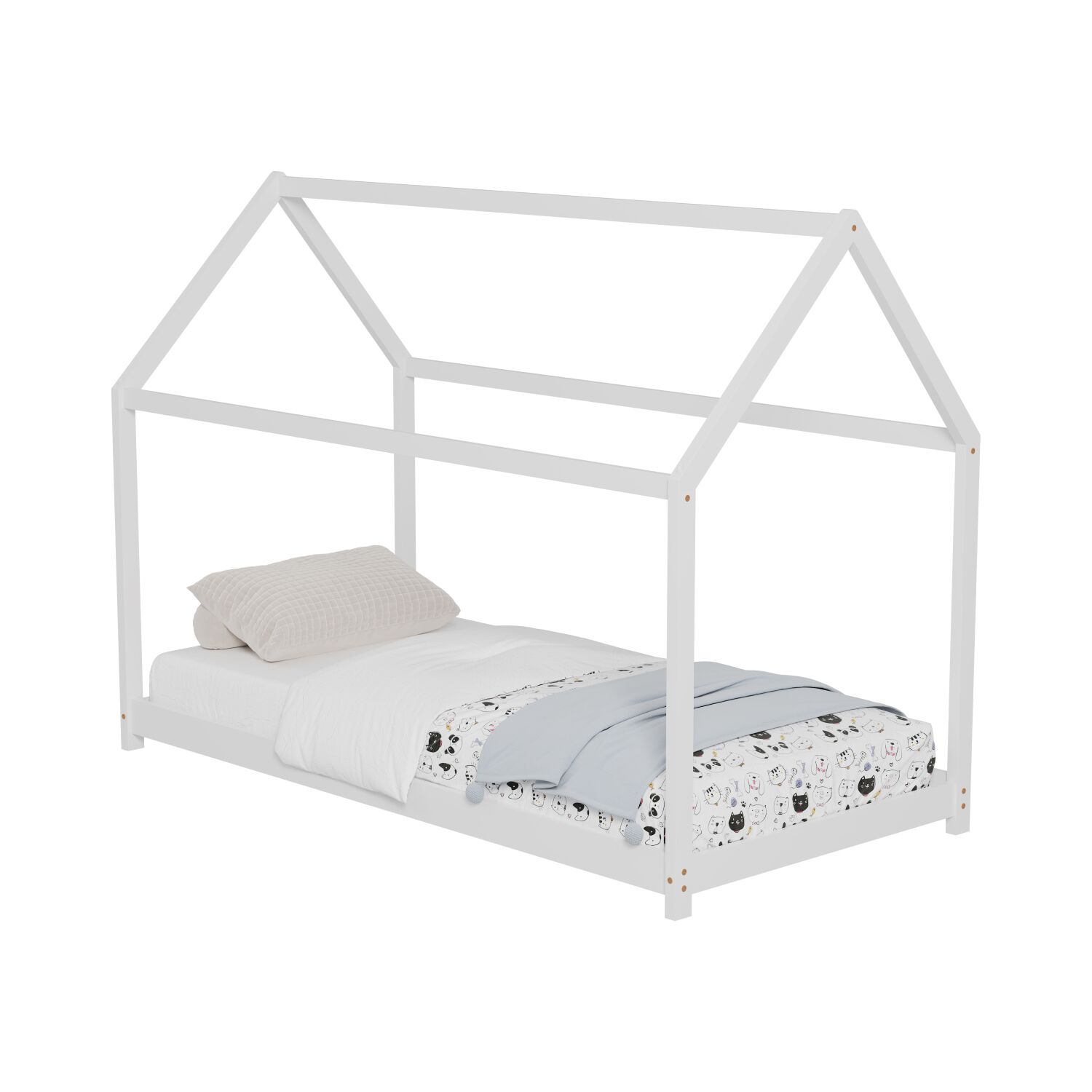 BED FOR KIDS PEPE HM678.03 t.MONTESSORI SOLID PINE WOOD IN WHITE- 140x70cm.