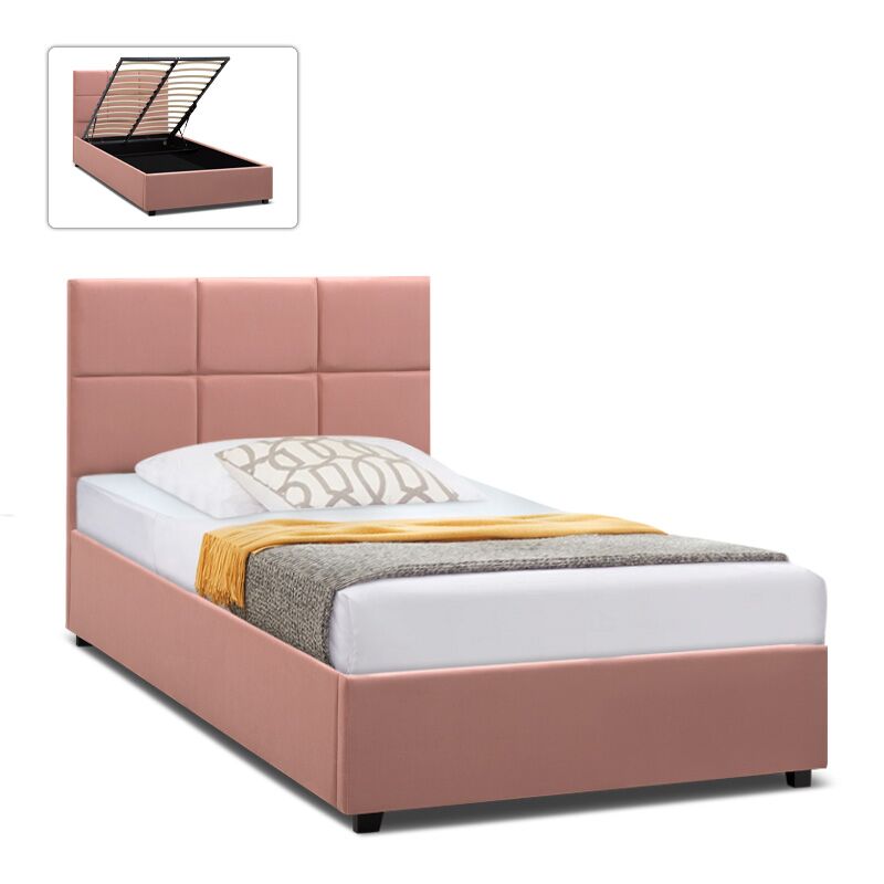 Kingston Megapap velvet bed with storage space in melon pink color 120x200cm.