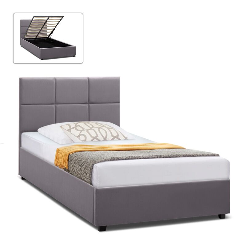 Kingston Megapap velvet bed with storage space in grey color 120x200cm.