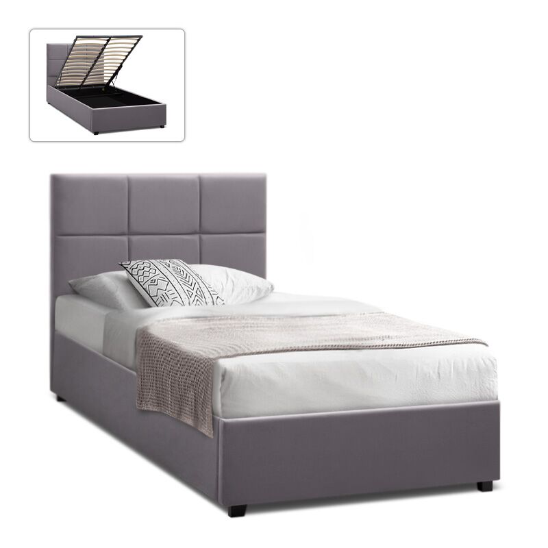 Kingston Megapap velvet bed with storage space in grey color 100x200cm.