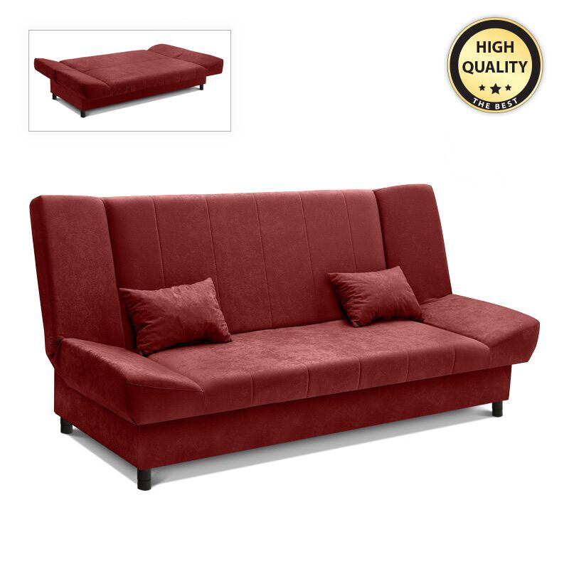 Tiko Plus three-seater fabric sofa - bed with storage space in dark burgundy color 200x90x96cm.