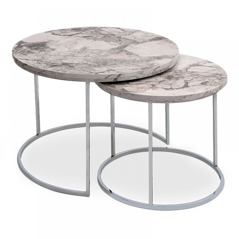 Stiller Megapap Mdf/metallic coffee tables in beige marble effect color 79x79x47cm.