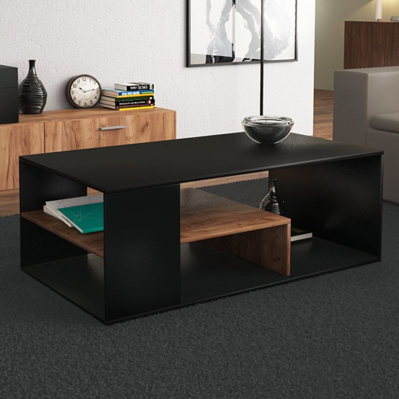 Gerardo Megapap melamine coffee table in black - light walnut color 110x60x42cm.