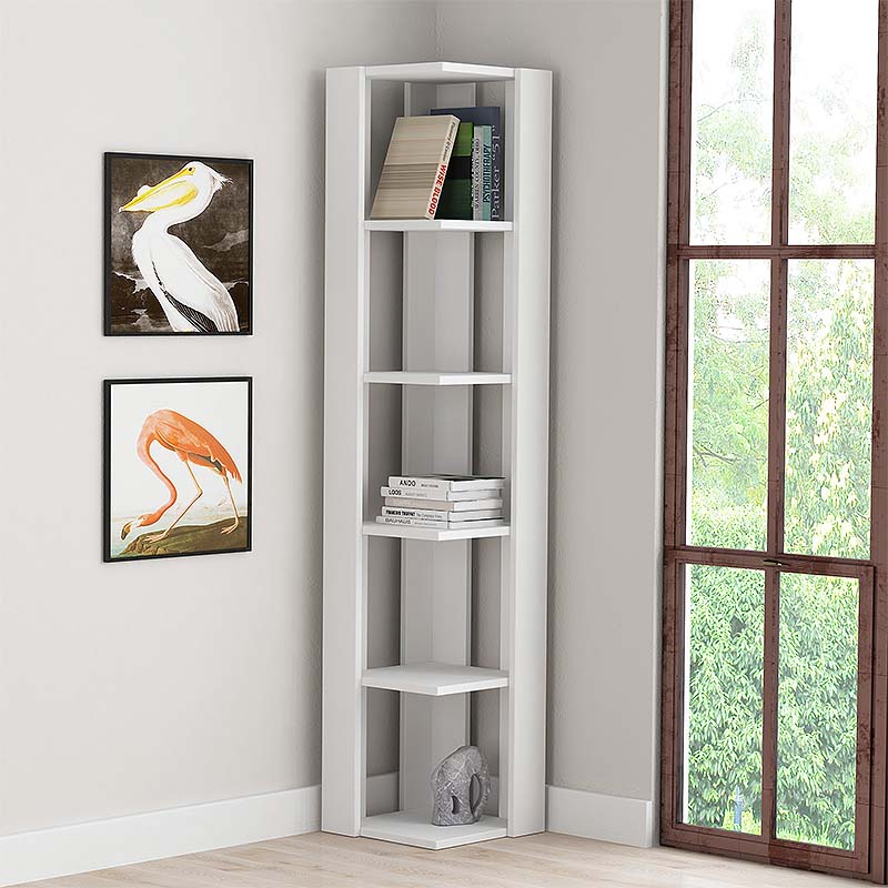 Nati Megapap corner melamine bookcase in white color 34x34x161cm.