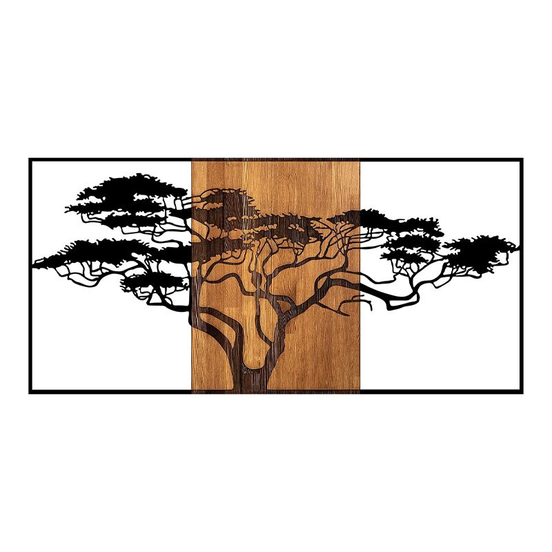 Acacia Tree Megapap wooden - metal wall art in walnut - black color 147x3x70cm.