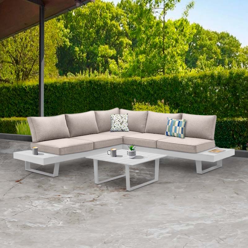 Corner garden sofa Lyra Megapap set of 3 metal-wood color white