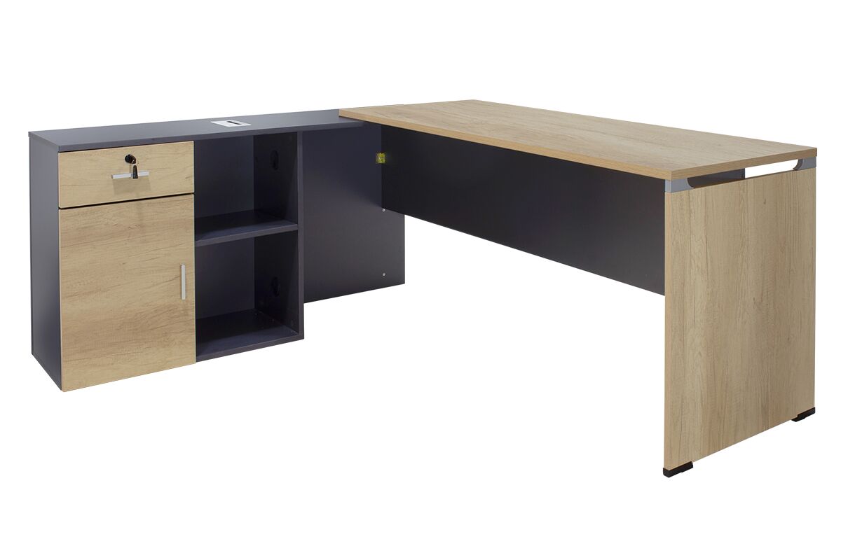 Commercial desk reversible Lotus  pakoworld oak-dark grey color 180x160x75cm