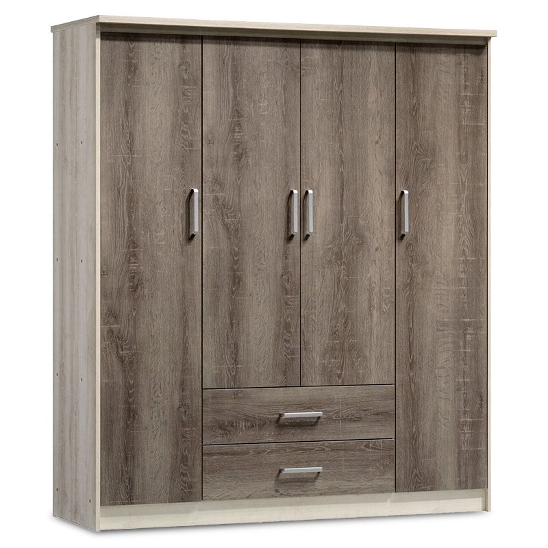 Wardrobe Olympus pakoworld with 4 doors and drawers in castillo-toro colour 159x57x183