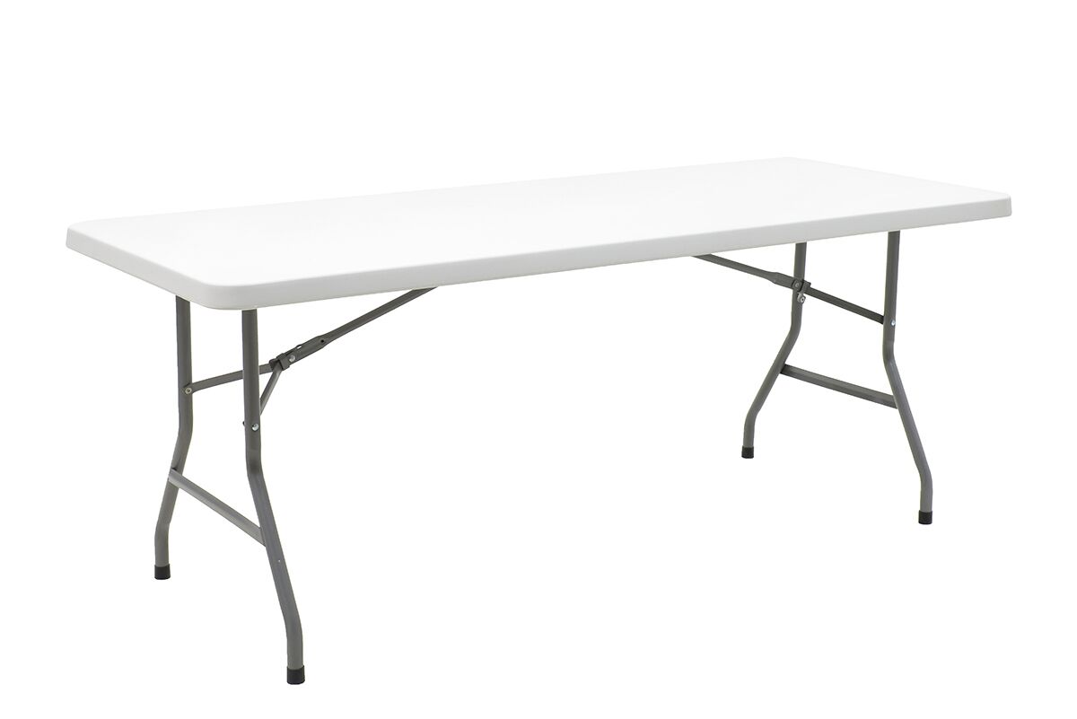 Commercial folding camping table Aprilia pakoworld in colour white granite 183x76x74cm