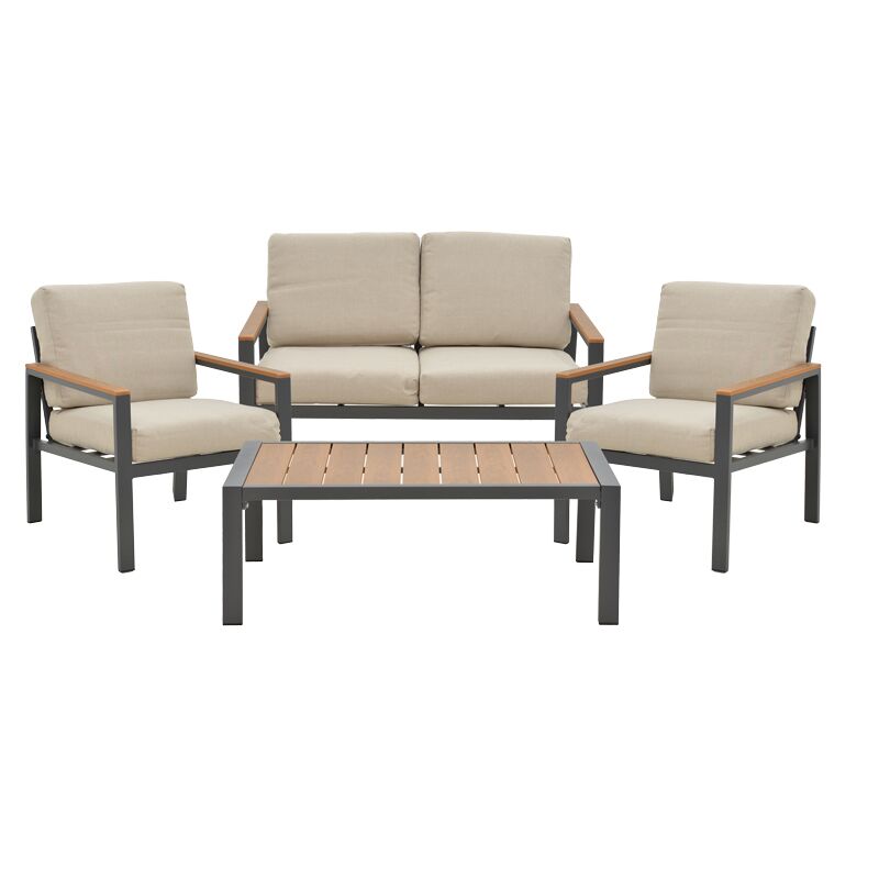 Lounge Fashionable pakoworld set 4pcs beige fabric-dark grey aluminium