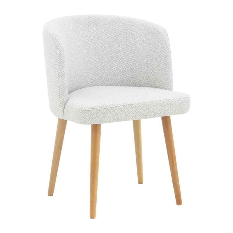 Sirbet pakoworld chair off-white bouclé fabric and wooden leg in natural shade 55x45x80cm