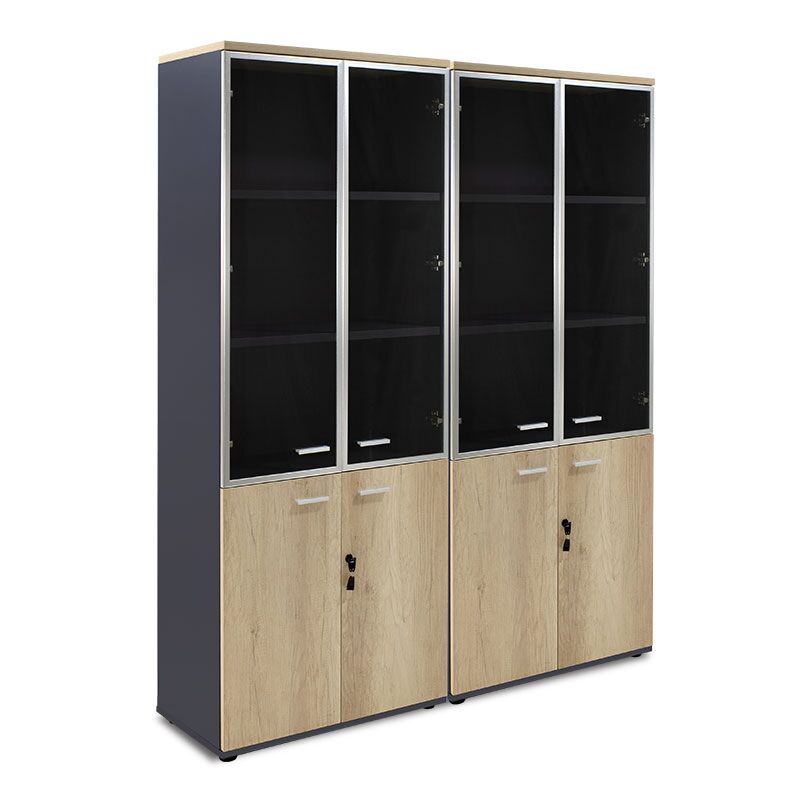 Wardrobes Lotus pakoworld with 4 doors by glass/wood in oak-dark grey color 160x45x180cm