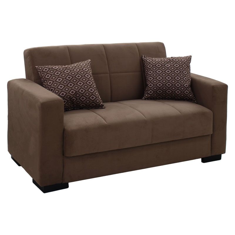 2 seater sofa-bed Vox pakoworld fabric velvet brown 148x77x80cm