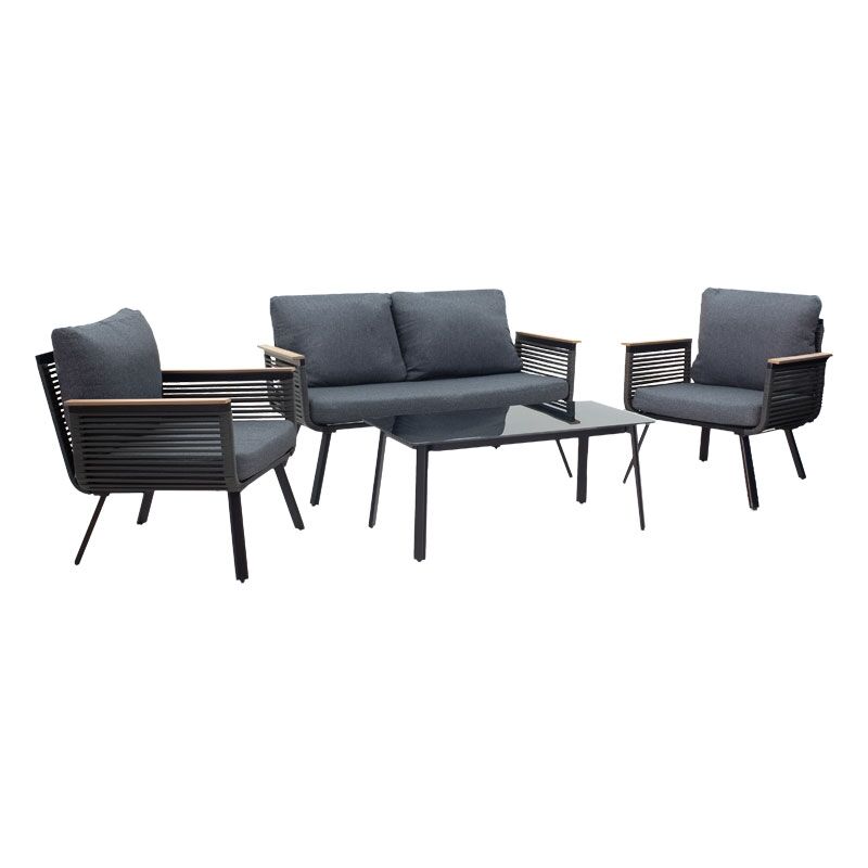 Lipari sofa set 4pcs aluminum black-pe rattan fabric anthracite-polywood natural