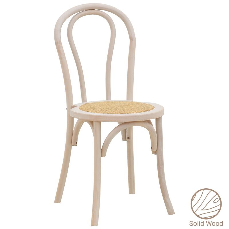 Chair Azhel pakoworld white wash beech wood-rattan natural seat 41x50x89cm