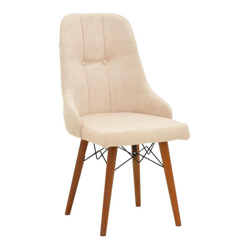 Elif  pakoworld fabric chair ecru-walnut leg 46x50x97cm
